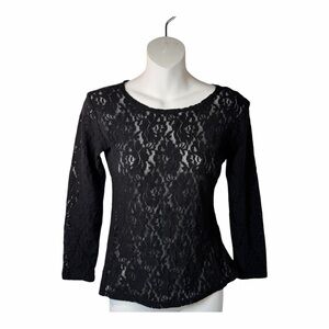 Black Lace Mesh Top Express Vintage Long Sleeve NWT XS Goth Romantic Victorian